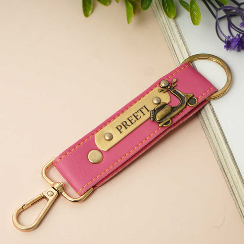 Personalized Keychain With Charms - Pink - Uncommongifts.in